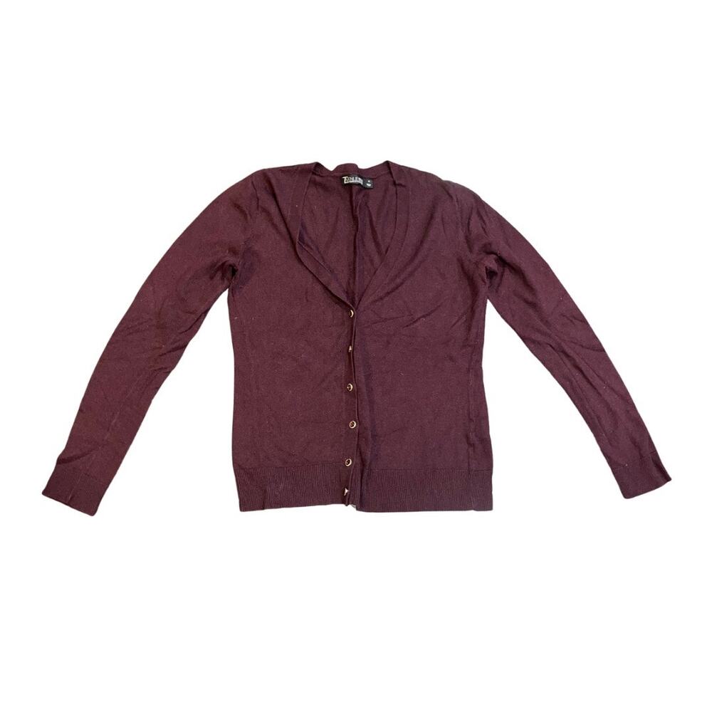 7th Avenue Burgundy Cardigan Garnett Button Sweater SZ M Chic Career Holiday